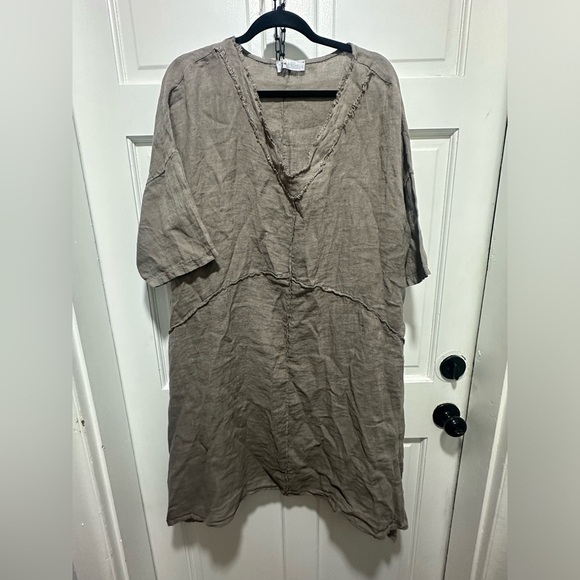 Tina Stephen’s 100% Linen Elaine Raw Edge Linen Dress OS - Picture 2 of 5